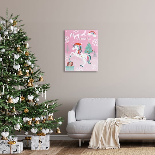 Stupell Industries Magical Christmas Pink Unicorn Canvas Wall Art
